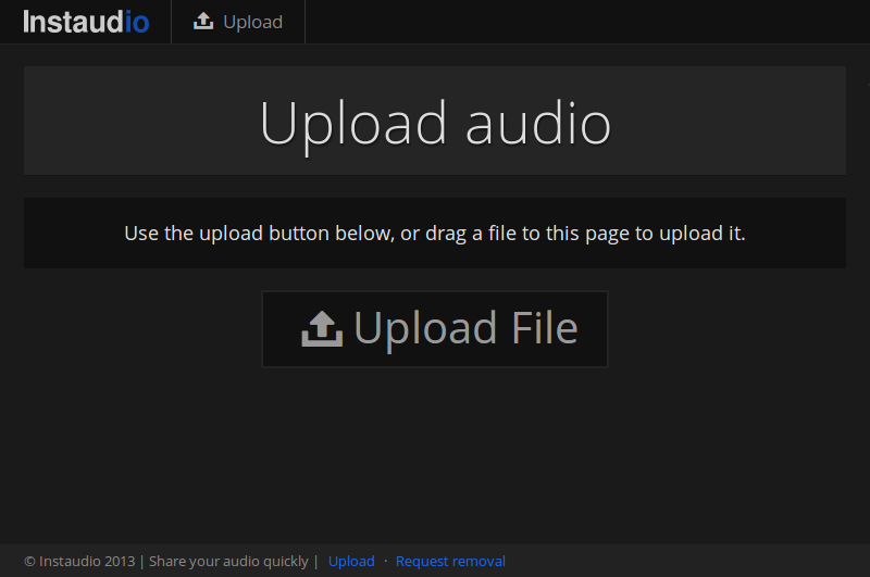 Screenshot of the instaudio homepage as of May 11th, 2013.